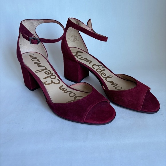 Sam Edelman Shoes - Sam Edelman Susie Red Suede Open Toe Ankle Strap Block Heels Sandals size 8.5